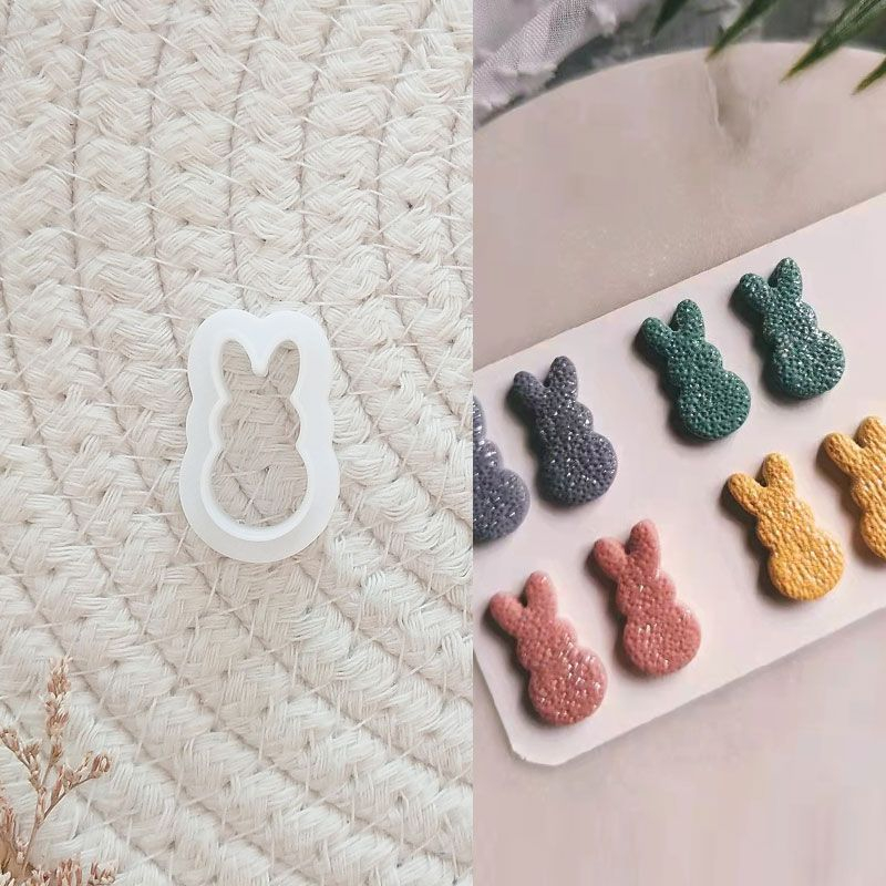 Tik Tok ins สไตล์กระต่ายการ์ตูนน่ารักรูปร่างดินนุ่ม DIY ต่างหูแม่พิมพ์ดินอ่อน