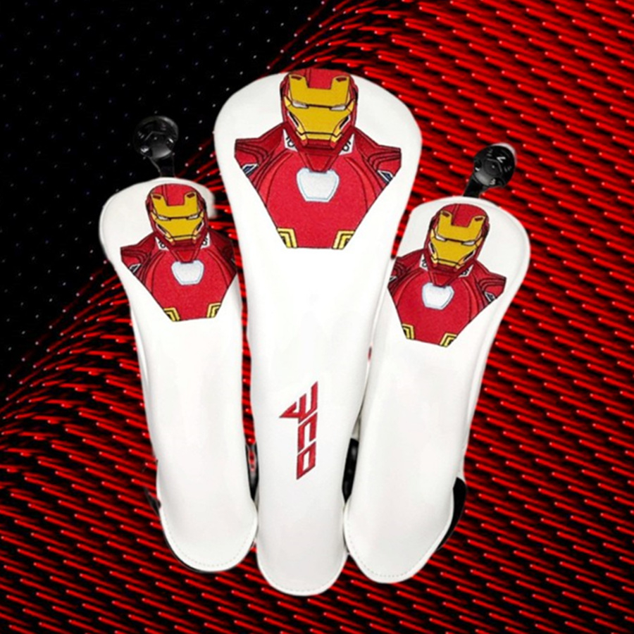 ชุดปลอกคลุมหัวไม้กอล์ฟ ลาย Iron Man Marvel Hero สีขาว สีดํา คุณภาพสูง