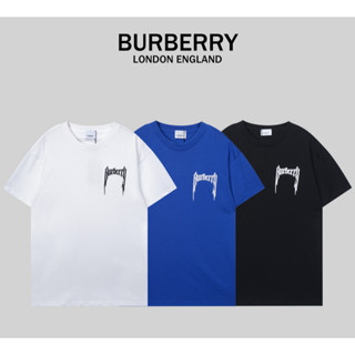 Burberr เสื้อยืดแขนสั้น ผ้าฝ้าย พิมพ์ลาย แฟชั่นสําหรับผู้ชายและผู้หญิง