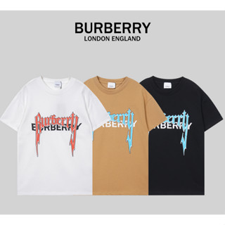 Burberr เสื้อยืดแขนสั้น ผ้าฝ้าย พิมพ์ลาย แฟชั่นสําหรับผู้ชายและผู้หญิง