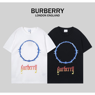 Burberr เสื้อยืดแขนสั้น ผ้าฝ้าย พิมพ์ลาย แฟชั่นสําหรับผู้ชายและผู้หญิง