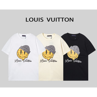 Louis V เสื้อยืดแขนสั้น ผ้าฝ้าย พิมพ์ลาย แฟชั่นสําหรับผู้ชายและผู้หญิง