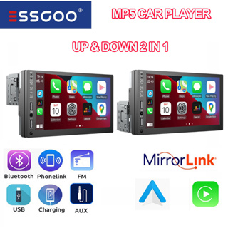 Essgoo 2 in 1 เครื่องเล่นมัลติมีเดีย MP5 วิทยุ 1 Din หน้าจอสัมผัส ขนาด 7 นิ้ว รับสัญญาณ FM บลูทูธ USB AUX สําหรับรถยนต์