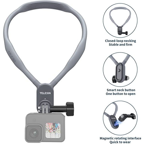 TELESIN แม่เหล็ก POV คอ Selfie สําหรับ Vlog สร้อยคอเชือกเส้นเล็กสายรัดสําหรับ DJI Action 5 Pro 4 3/I