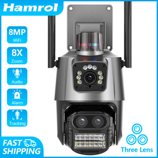 Hamrol กล้องวงจรปิดไร้สาย 4K หน้าจอคู่ ซูมได้ 8X PTZ 2 ทาง เพื่อความปลอดภัย สําหรับกลางแจ้ง