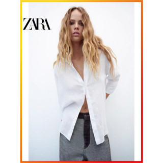 Zara ใหม่ เสื้อเชิ้ต ผ้าลินิน ทรงไม่สมมาตร สําหรับผู้หญิง 4786126 423