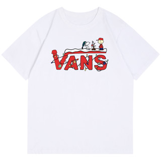 Vans Snoopy เสื้อยืดแขนสั้น ผ้าฝ้าย ทรงหลวม สําหรับผู้ชาย และผู้หญิง