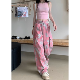 Camouflage Workwear Pants ผู้หญิง Street Flip Designs Dopamine สวมใส่ Sweet Girls กางเกงลำลองหลวม กางเกงลำลอง