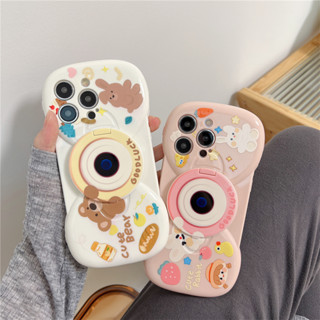 เคสโทรศัพท์มือถือนิ่ม ลายการ์ตูนกระต่าย หมี โบว์ มีกระจก สําหรับ iPhone 11 12 13 14 PRO MAX iPhone14 iPhone14ProMax