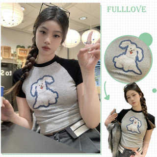 Fulllove เสื้อยืดครอปลายหมา การ์ตูน น่ารักๆ y2k crop top