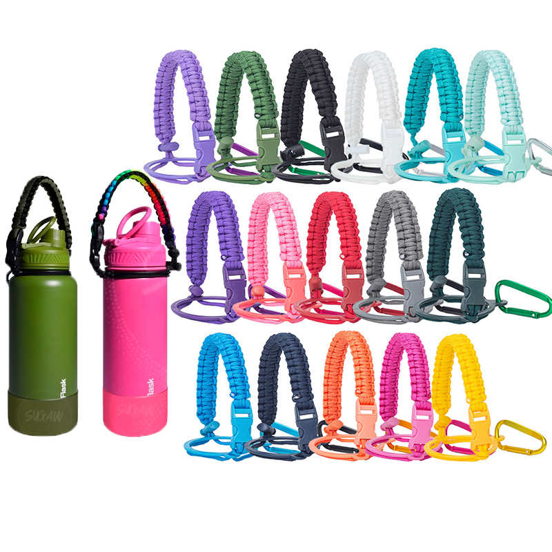 Sugaw Aquaflask อุปกรณ์เสริม Paracord เชือก Hydro Flask Tumbler ผู้ถือขวดปากกว้างเชือกแบบพกพาขวดน้ําสายคล้องถ้วย Carrier สีสันถ้วยเชือก 12-64oz