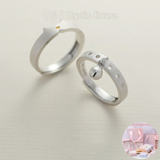 FX|แหวนคู่เงินแท้ |แหวนคู่รัก|แหวนกระดิ่ง รูปแมว|แหวนคู่รัก ปรับได้|แหวนแต่งงาน เจ้าชายและเจ้าหญิง|