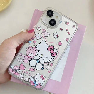 เคสป้องกันโทรศัพท์มือถือกระจก ลายการ์ตูนแมว KT สําหรับ iPhone14 13 12 11 Pro MAX