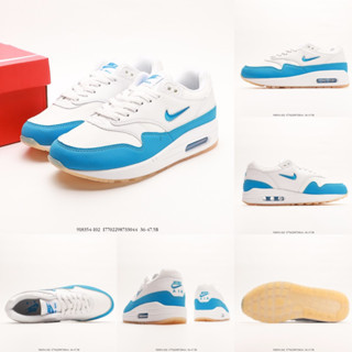 รองเท้าวิ่งลําลอง Air Max 1 ขนาดเล็ก สีขาว สีฟ้า สไตล์เรโทร 918354-102