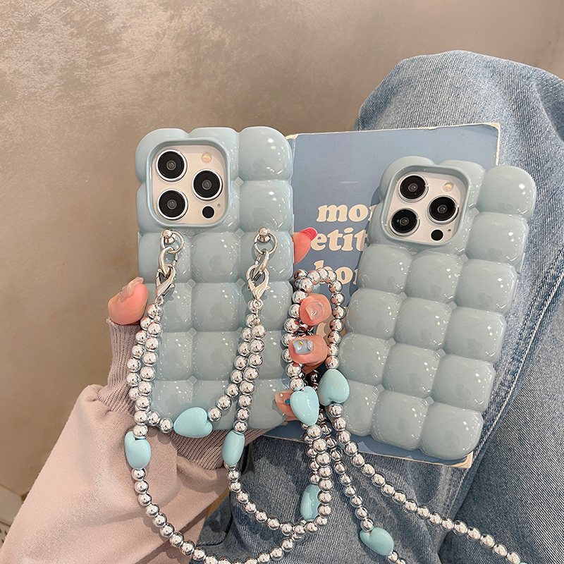เคสป้องกันโทรศัพท์มือถือ TPU สีพื้น ทรงสี่เหลี่ยม 3D มีสายโซ่คล้อง สําหรับ iPhone 14 13 Pro Max12 promax 11