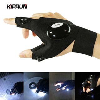 Kiprun ถุงมือตกปลา พร้อมไฟฉาย LED กันน้ํา สําหรับเดินป่า ปั่นจักรยาน