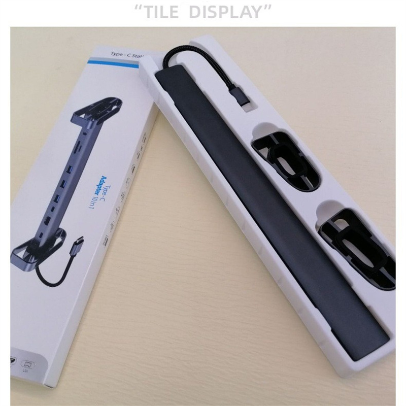 10 in1 แท่นวาง USB C พร้อมฐานวางแล็ปท็อป HDMI 4K@30Hz 3*USB 3.0 PD 100W 100M การ์ดรีดเดอร์อีเธอร์เน็ต SD TF สําหรับโน้ตบุ๊ก Mac
