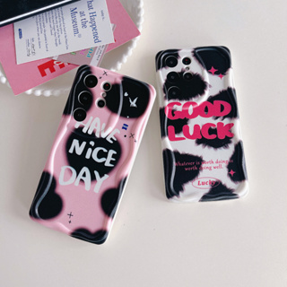 แฟชั่น ภาพวาด Luck &amp; Nice Lov เคส Samsung Galaxy S23 Ultra S23 Plus S23 S22 Ultra S22 Plus S22 S21Ultra S21 + S21FE S20FE A73 A53 A54 A52 A52S A34 A33 A32 A23 A22 A21S A12 A13 A14 5G Case เคสโทรศัพท์ใหม่ ครีม ซิลิโคนอ่อนนุ่มป้องกันการตก เคสมือถือซัมซุง