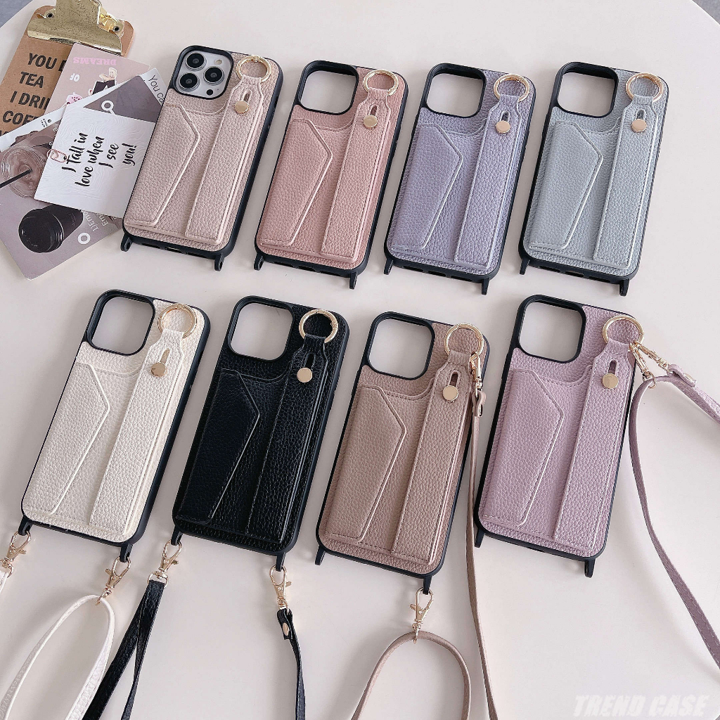 เคสโทรศัพท์มือถือหนัง กันกระแทก พร้อมช่องใส่บัตร และสายคล้องข้อมือ หรูหรา สําหรับ Apple iPhone 14 Pro 11 12 13 Pro Max
