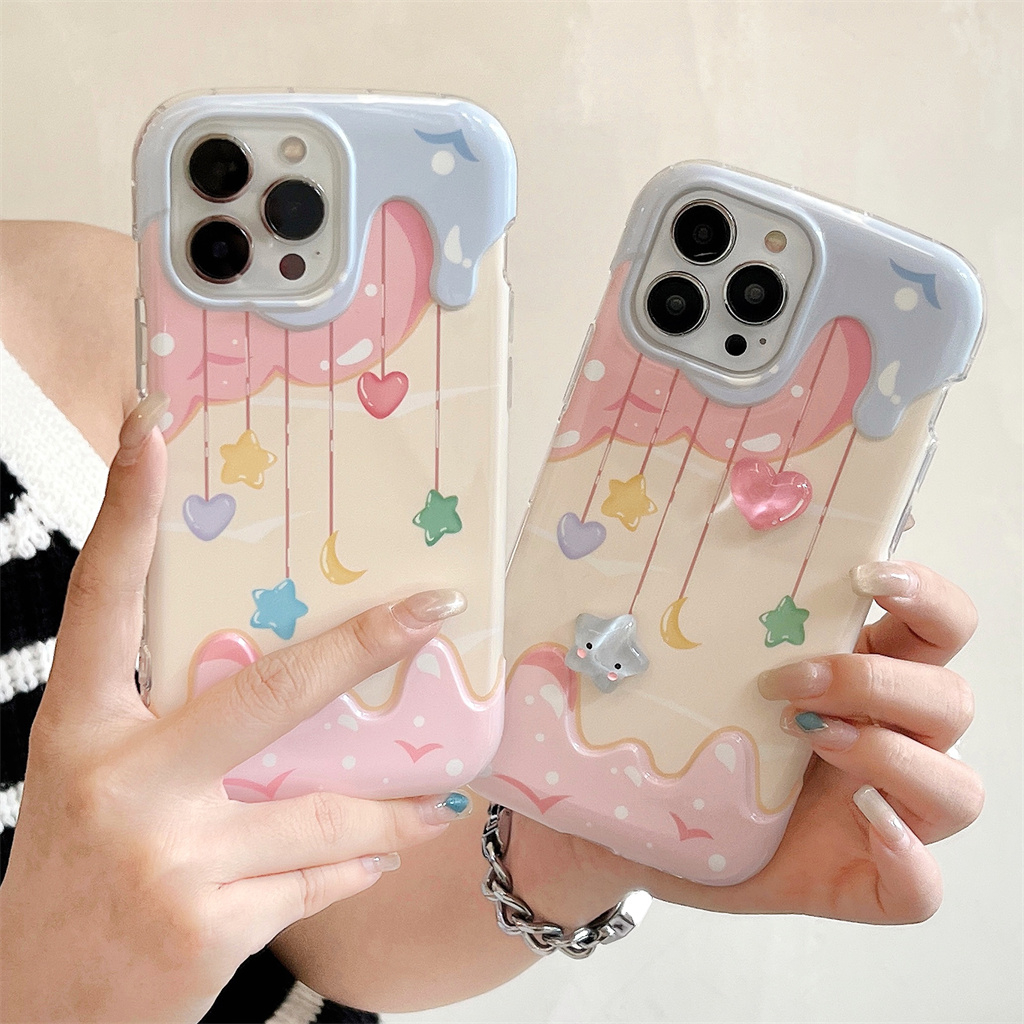 เคสโทรศัพท์มือถือ TPU แบบนิ่ม ลายไอศกรีม และดาว และหัวใจ สําหรับ iphone 14 Pro Max 13 Pro Max 12 Pro Max