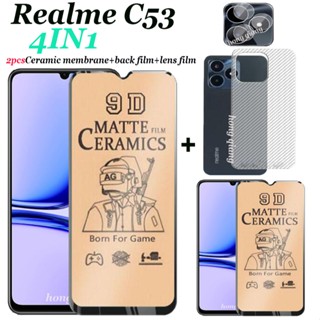 4 in 1 ฟิล์มกระจกนิรภัยเซรามิค ฟิล์มเลนส์ 1 และฟิล์มด้านหลัง 1 สําหรับ Realme C53 Realme C55 C33 C30 2 ชิ้น