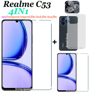 4in1- ฟิล์มกระจกนิรภัยใส ฟิล์มด้านหลัง ฟิล์มเลนส์ สําหรับ Realme C53 C55 C30 C33 2 หน้าจอ