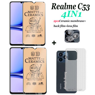 4 in 1 ฟิล์มกระจกนิรภัยเซรามิค และฟิล์มเลนส์ 1 และฟิล์มด้านหลัง 1 สําหรับ Realme C53 C55 C33 Narzo N53 2 ชิ้น