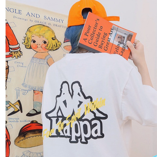 Kappa เสื้อยืดแขนสั้น พิมพ์ลายโลโก้ ขนาดใหญ่ สไตล์วินเทจ สําหรับผู้ชาย และผู้หญิง