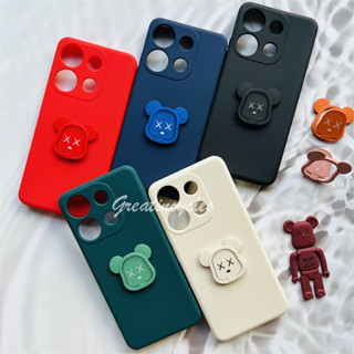 Itel A60 A622L A60s เคสซิลิโคนนิ่ม เนื้อแมตต์ ขอบตรง ปิดด้านหลัง พร้อมแหวนขาตั้ง รูปหมีโหด