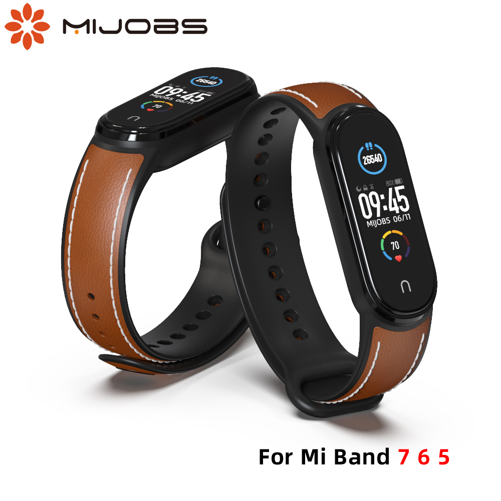 Mijobs สายนาฬิกาข้อมือ หนังวัวแท้ TPU แบบเปลี่ยน สําหรับ Xiaomi Mi Band 6 7 5 Global Version NFC Mi 