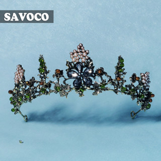 Savoco มงกุฎดอกไม้ สีเขียว สไตล์บาร็อค เจ้าหญิง วันเกิด พลอยเทียม ป่า มงกุฎ ผ้าโพกศีรษะ แฟชั่น เครื่องประดับผม สําหรับผู้หญิง SH049