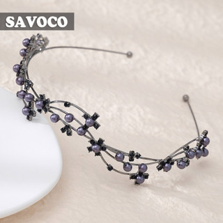 Savoco ผ้าโพกศีรษะ ประดับมุก เพทาย ดอกไม้ สไตล์เกาหลี วินเทจ เครื่องประดับแฟชั่น สําหรับผู้หญิง SH051