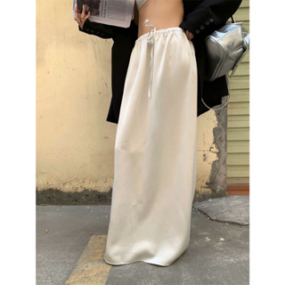 กระโปรงซาติน เอวสูง เอวยางยืด ลําลอง สีขาว แวววาว เซ็กซี่ พลัสไซซ์ เหมาะกับฤดูร้อน สําหรับผู้หญิง
