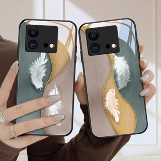 เคสโทรศัพท์มือถือแบบแก้ว ลายขนนก สําหรับ Vivo Y93 Y15 Y17 Y19 Y11 Y51 Y66 Y79 Y81 Y83 Y97 Y50 Y55 V11 V11i V15 pro V17 V19 V20 V20se V21