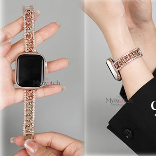 สายนาฬิกาข้อมือ ประดับเพชร เพทาย แถวคู่ ถอดออกได้ สําหรับ iwatch 8 7 6 5 SE 4 3 2 1 iwatch 41 มม. 45 มม. 44 มม. 40 มม. 38 มม. 42 มม.