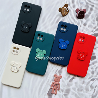 Itel S23 S665L เคสโทรศัพท์ ซิลิโคน TPU นิ่ม ผิวด้าน ขอบตรง พร้อมแหวนขาตั้ง ลายหมีโหด สีพื้น