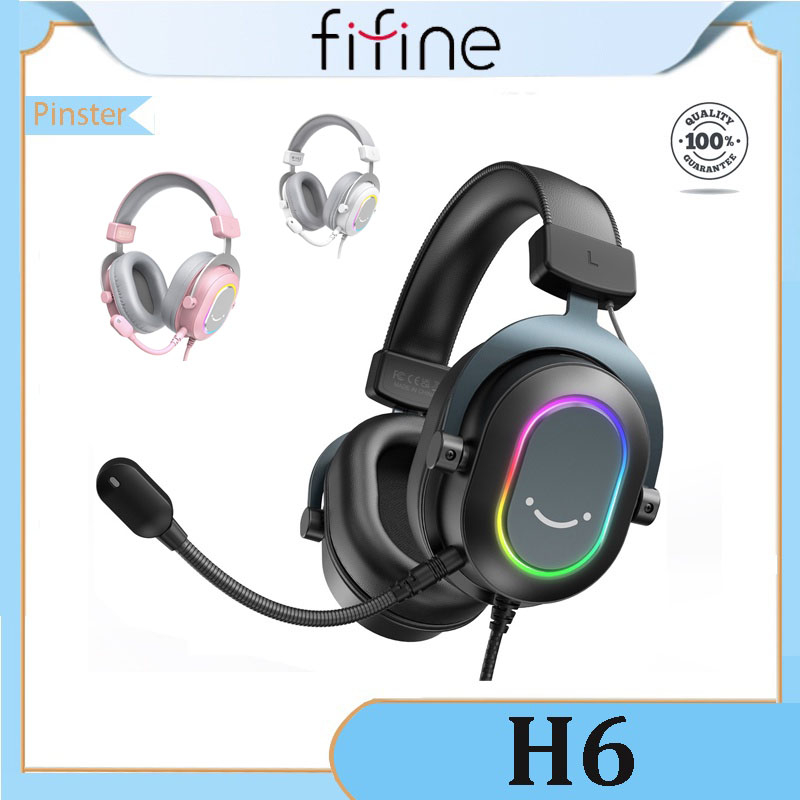 Fifine H6 ชุดหูฟังเล่นเกม แบบใช้สาย พร้อมไมโครโฟน ไฟ RGB 7.1