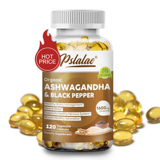 Ashwagandha ออร์แกนิก 1600 มก. พร้อมอาหารเสริมพริกไทยดํา - ความเครียด, อารมณ์, พลังงาน &amp; ไธรอยด์ อาหารเสริมรองรับ