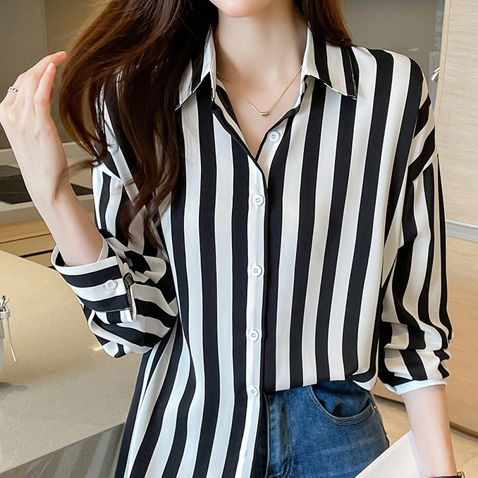 พร้อมส่ง เสื้อเบลาส์ แขนยาว ลายทาง สไตล์มุสลิม สําหรับผู้หญิง