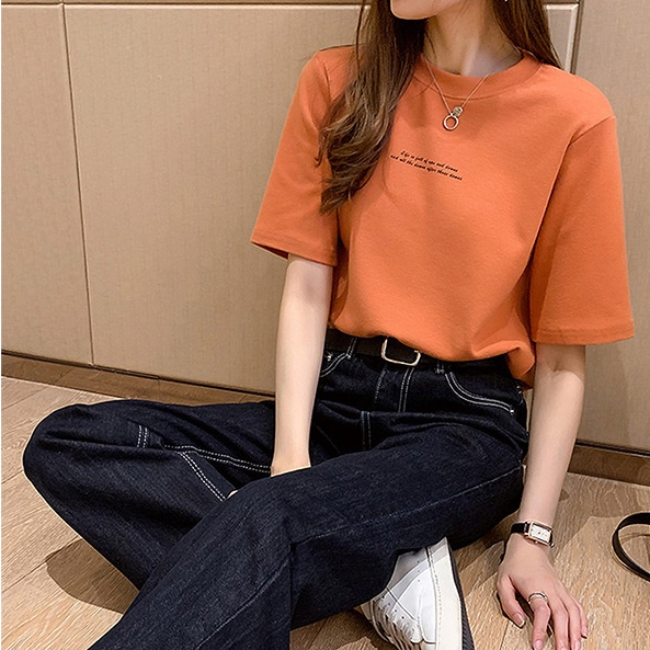 【WJZ】 เสื้อยืดลําลอง แขนสั้น คอกลม พิมพ์ลายตัวอักษร ทรงหลวม สไตล์เกาหลี【404】