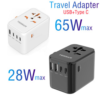 TESSAN 3 Type Cหัวแปลงปลั๊กไฟ Universal Travel Adapter มาพร้อม ช่อง USB-C และ USB-A รุ่น สิ่งจำเป็นสำหรับการเดินทาง