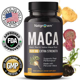 Natgrown Organic Maca ผงแคปซูล 1500 มก. พร้อมสารสกัดจากรากดํา + แดง + เหลือง สําหรับผู้ชายและผู้หญิง