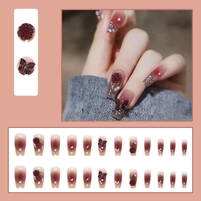 เล็บปลอม French Nail 24 ชิ้น พร้อมกาวอะคริลิค Full Nail thumbnail 8