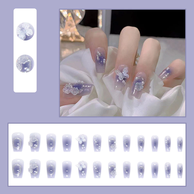 เล็บปลอม French Nail 24 ชิ้น พร้อมกาวอะคริลิค Full Nail thumbnail 10