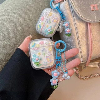 เคสหูฟัง ลายดอกไม้ สีฟ้า สําหรับ airpods pro 2 airpod 1 2 3