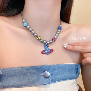DREJEW สร้อยคอโซ่ไทเทเนียม จี้รูปดอกไม้ ประดับมุก