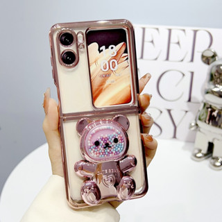 เคสป้องกันโทรศัพท์มือถือ ลายการ์ตูนหมี ประดับกลิตเตอร์ หรูหรา พับได้ สําหรับ OPPO FindN2Flip