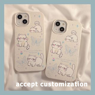 เคสมือถือ แบบนิ่ม ลายการ์ตูนแมว ผีเสื้อน่ารัก กันกระแทก สําหรับ Apple 13 Pro 14 12 Pro Max 11 xs xr X