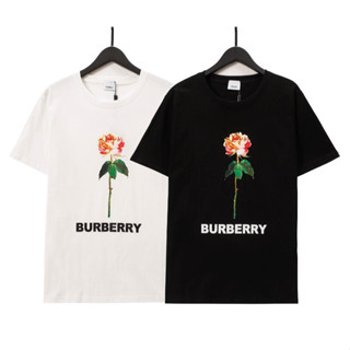 Burberr เสื้อยืดแขนสั้น ผ้าฝ้าย พิมพ์ลาย แฟชั่นสําหรับผู้ชายและผู้หญิง