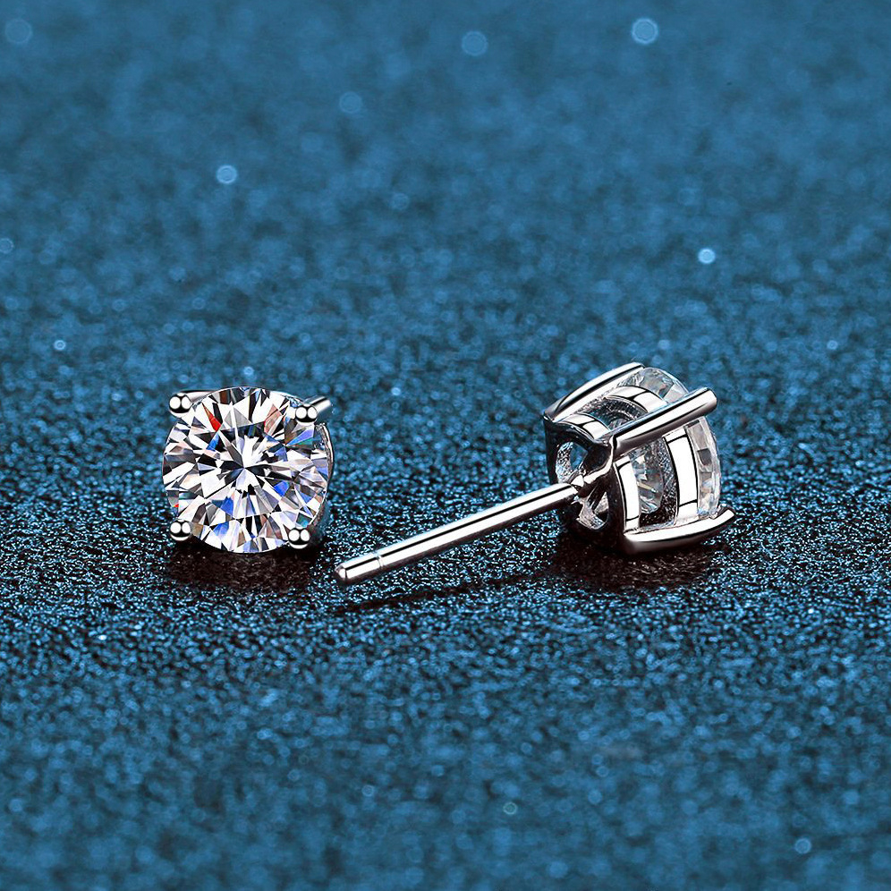 Real Moissanite ต่างหูเงินสเตอร์ลิง 925 0.5ct 1ct 2ct 3ct ทรงกลม สีขาว ได้รับการรับรองจาก GRA ผ่านการทดสอบ สําหรับหมั้น งานแต่งงาน